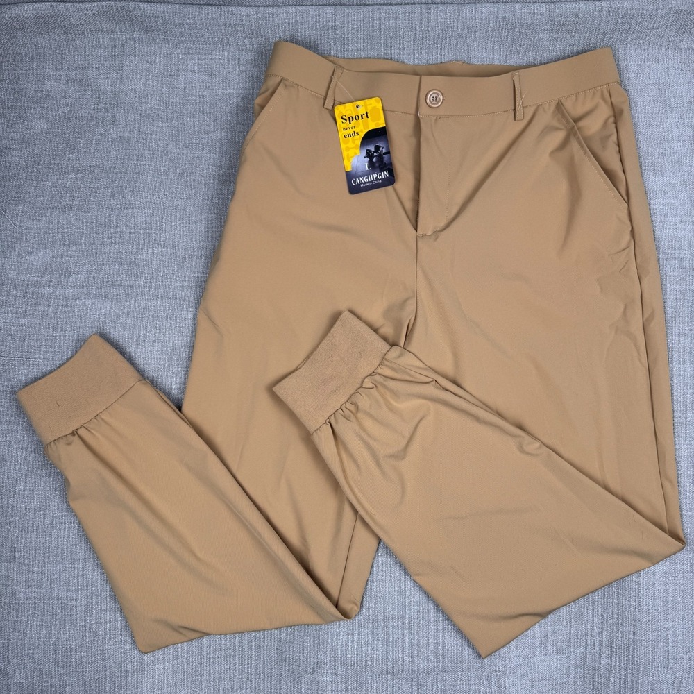 Canghpgin Tapered Nylon Spandex Jogger Pants Beige Men's size Large NWT